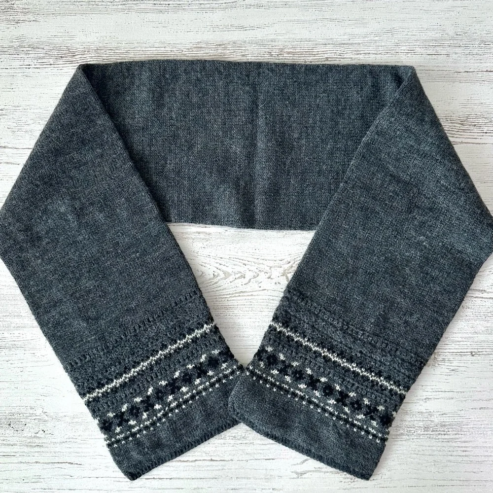 *3/20* EDDIE BAUER Wool Knit Fair isle Nordic Winter Scarf Gray Black